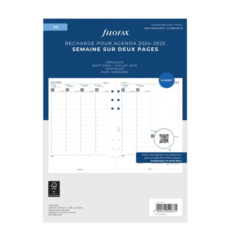 FILOFAX Recharge A5 2023/2024 Semaine sur 2 pages - français