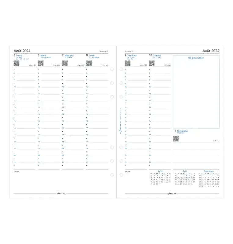 FILOFAX Recharge Semaine sur deux pages - français - académique - A5 - 24/25