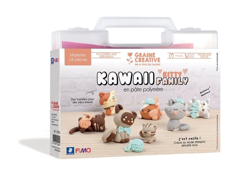GRAINE CREATIVE Mallette Fimo Kawaii Kitty Family