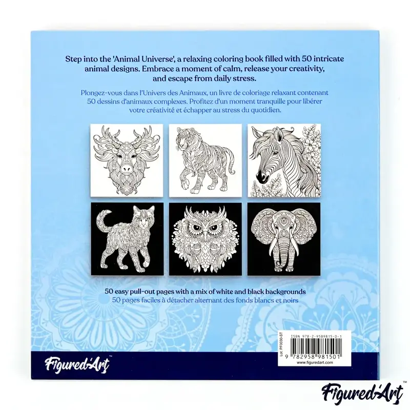 FIGURED'ART Livre de Coloriage Adulte - L'Univers des Animaux - 50 pages