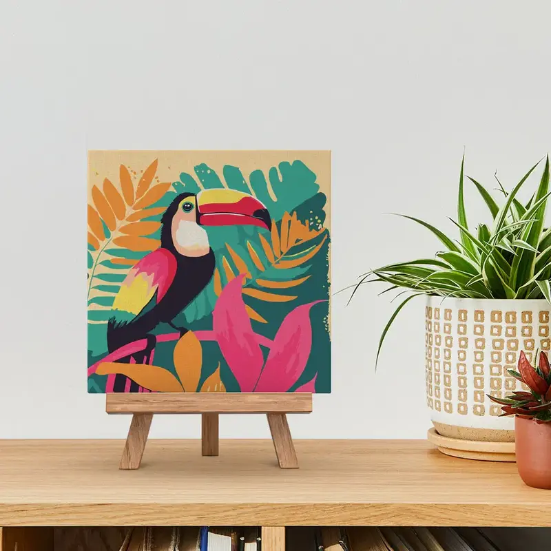 FIGURED'ART Mini Peinture par Numéros SFA106-Y Toucan Tropical 20x20cm toile tendue sur chassis