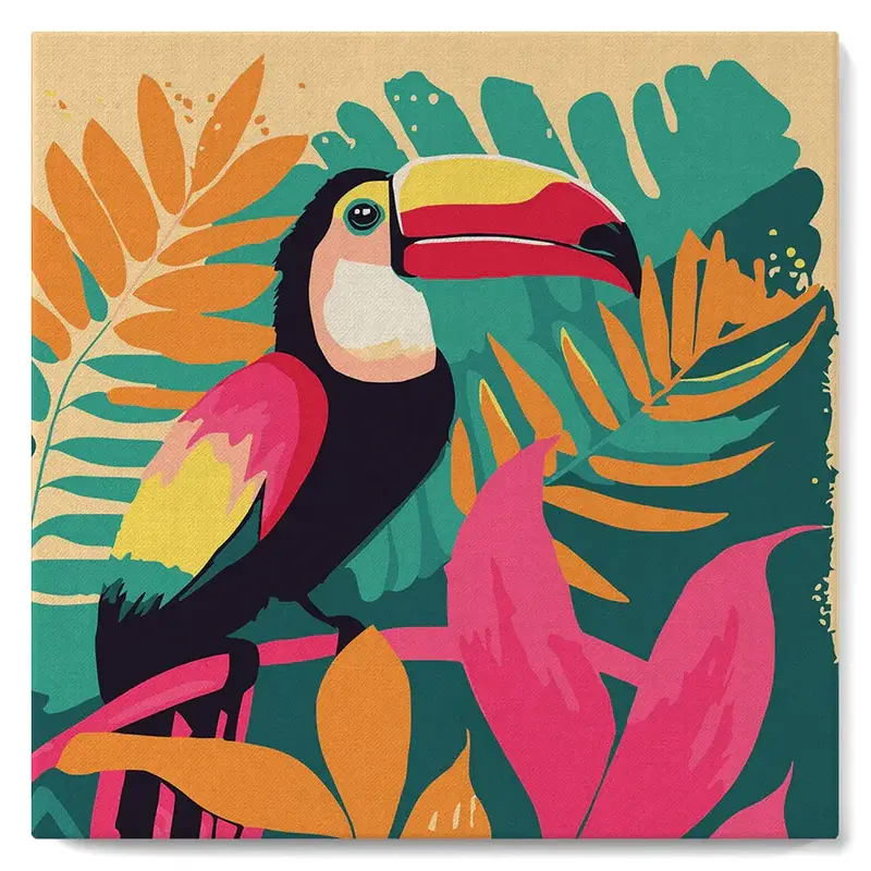 FIGURED'ART Mini Peinture par Numéros SFA106-Y Toucan Tropical 20x20cm toile tendue sur chassis