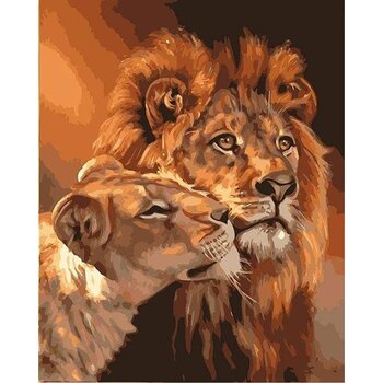 FIGURED'ART Peinture par numéros PN017-Y design Couple Lion et Lionne taille 40x50cm toile tendue sur châssis