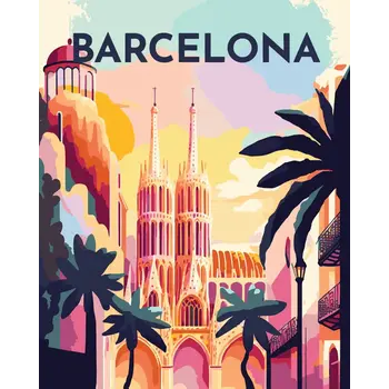 FIGURED'ART Peinture par numéros Affiche Vintage Barcelone Taille 40X50Cm Toile Tendue Sur Châssis