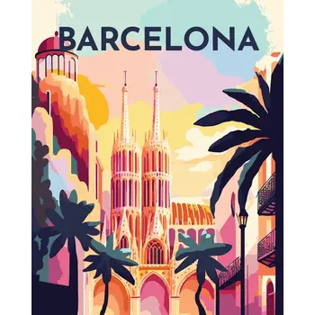 FIGURED'ART Peinture par numéros FA10156-Y design Affiche Vintage Barcelone taille 40x50cm toile tendue sur châssis
