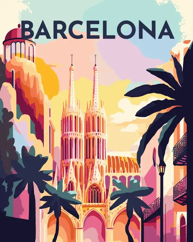 FIGURED'ART Peinture par numéros FA10156-Y design Affiche Vintage Barcelone taille 40x50cm toile tendue sur châssis