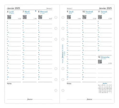 FILOFAX Recharge Personal 2026 Semainier Vertical Heures Français