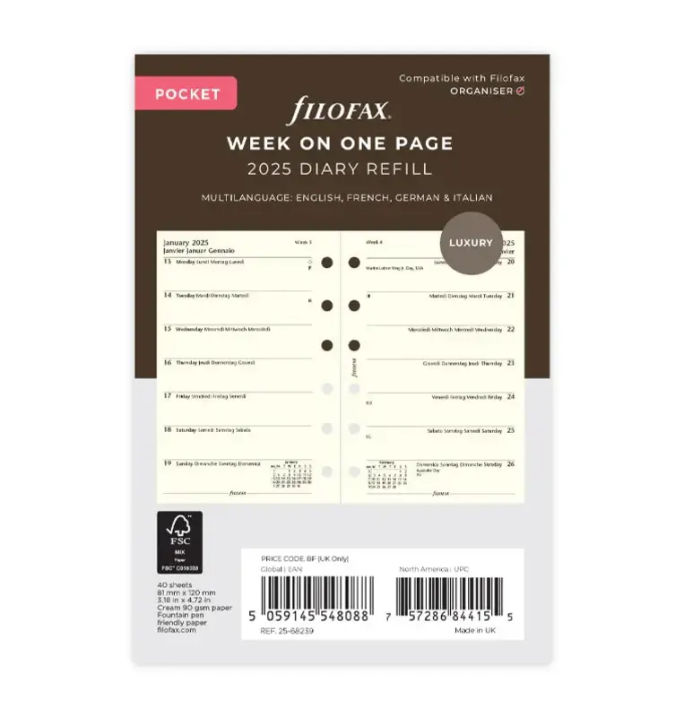 FILOFAX Pocket 2023 1 week/page cream refill Multilanguage