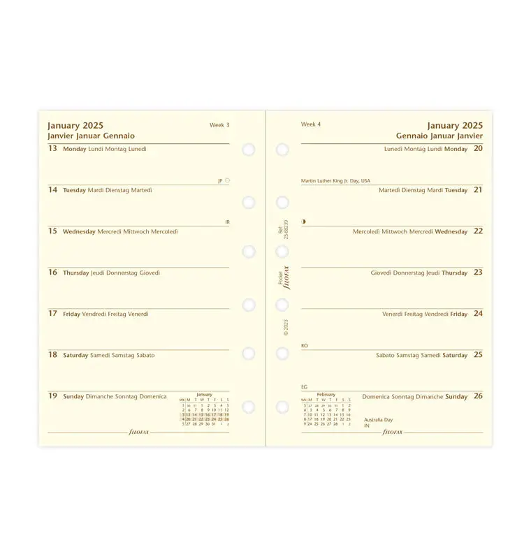 FILOFAX Recharge Semaine sur une page - multilingue -Crème - Pocket - 2026