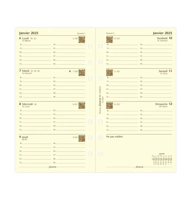 FILOFAX Recharge Personal 2026  Semainier sur 2 Pages Horizontal Heures Crème Français