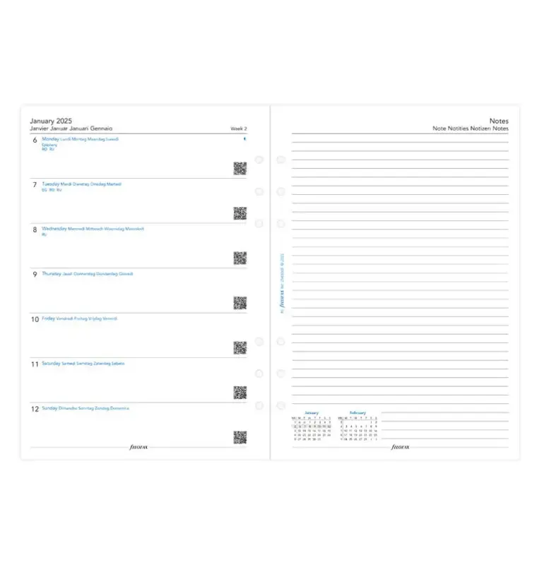 FILOFAX Recharge A5 2026 Semaine sur 1 page + page de notes Multilangue