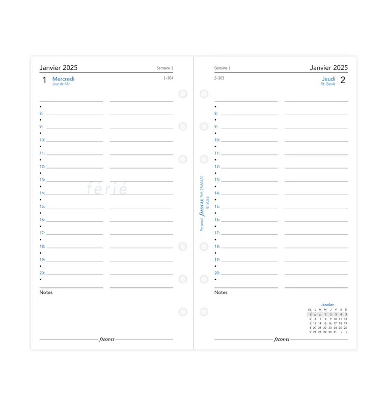 FILOFAX Recharge Personal 2026 1Jour/Page Heures Français