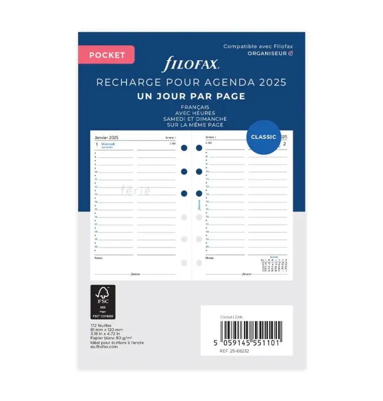 FILOFAX Recharge 1 Jour par page - français - Pocket - 2025
