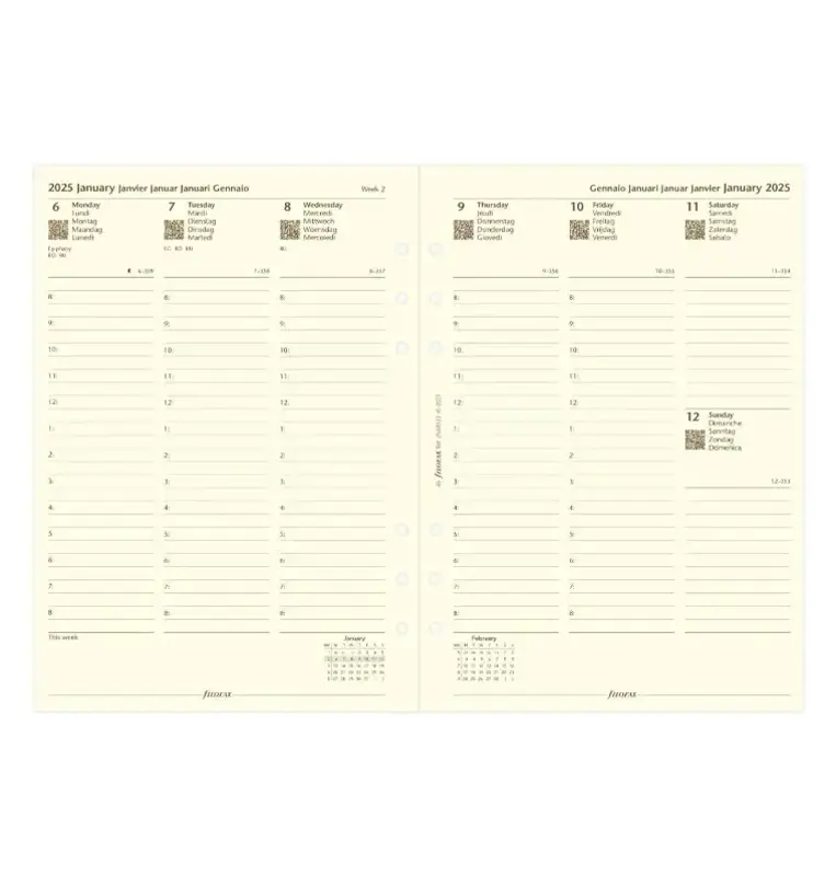 FILOFAX Recharge Semaine sur deux pages Crème - multilingue - A5 - 2026