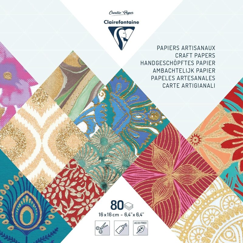 CLAIREFONTAINE Papiers Artisanaux, Bloc 16X16Cm, 80 Feuilles, Assortiment