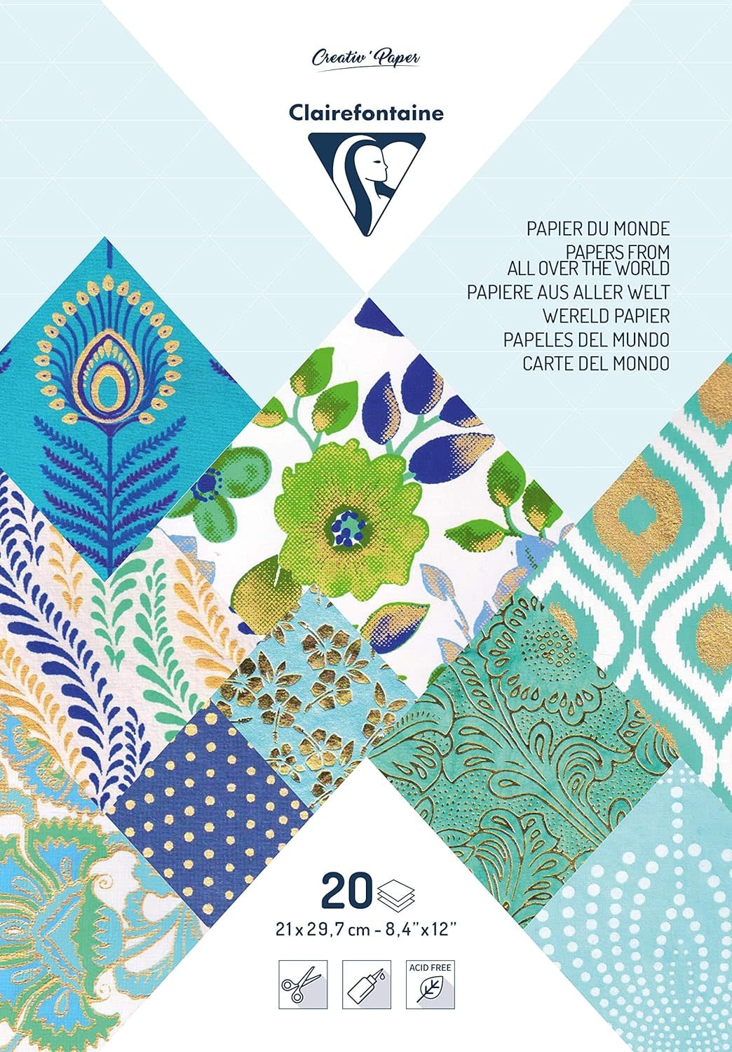 CLAIREFONTAINE Papiers Artisanaux, Bloc A4 (21X29,7Cm), 20 Feuilles, Bleu