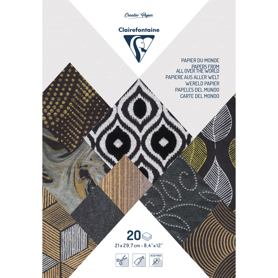 CLAIREFONTAINE Papiers Artisanaux, Bloc A4 (21X29,7Cm), 20 Feuilles, Noir Métallisé