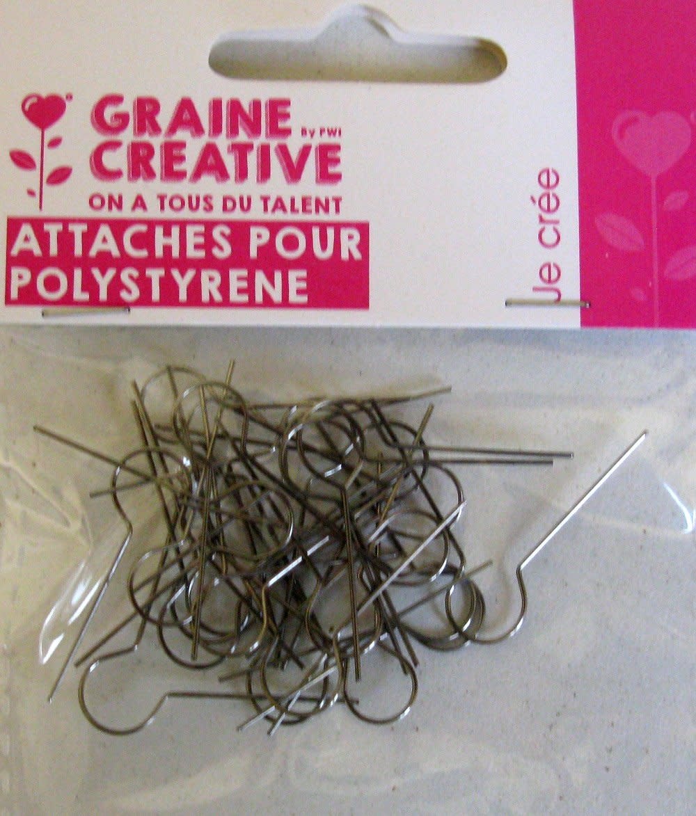 GRAINE CREATIVE 25 Attaches Métal Argenté Pour Polystyrène 2,5cm