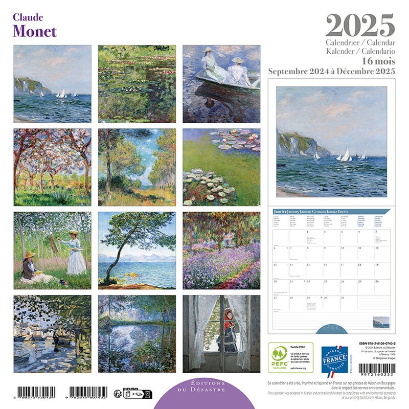 EDITIONS DU DESASTRE Calendrier 30X30  Monet 2025