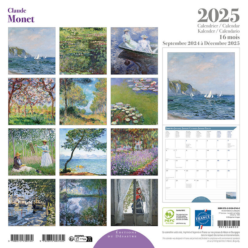 EDITIONS DU DESASTRE Calendrier 30X30 Monet Sept 2024 Déc 2025