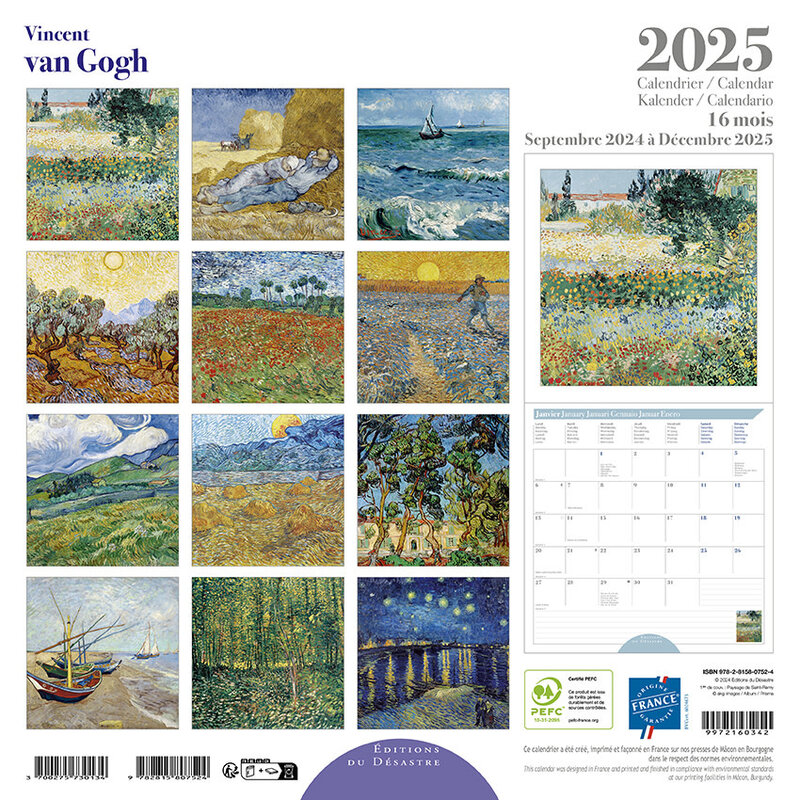 EDITIONS DU DESASTRE Calendrier 30X30 Van Gogh Sept 2024 Déc 2025