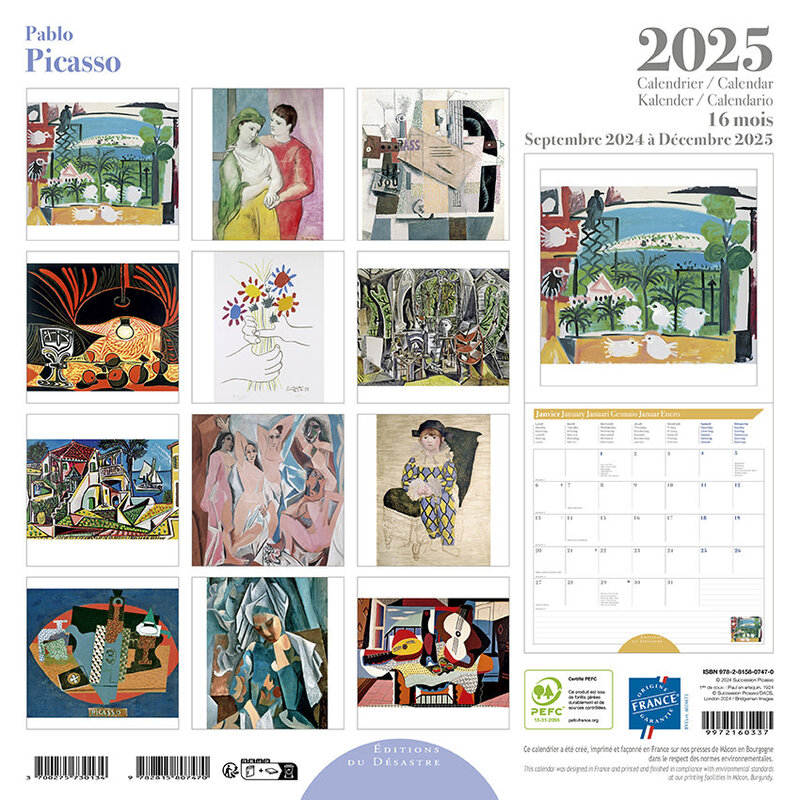 EDITIONS DU DESASTRE Calendrier 30X30 Picasso Sept 2024 Déc 2025