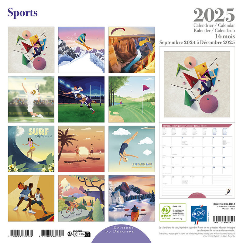 EDITIONS DU DESASTRE Calendrier 30X30  Sport 2025