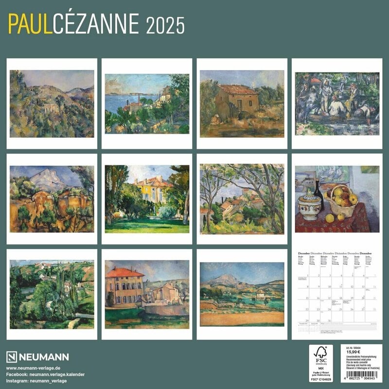 Calendrier Mural Paul Cézanne 30x30cm 12 mois 2025