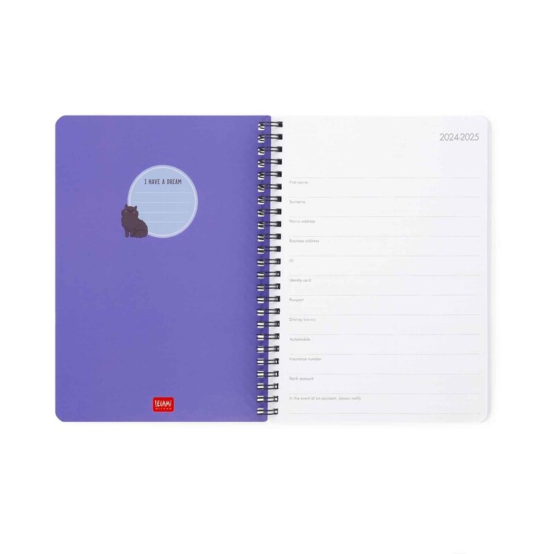 LEGAMI 12-Month Diary - 2025 - Large Weekly Spiral Bound Diary - Kitty