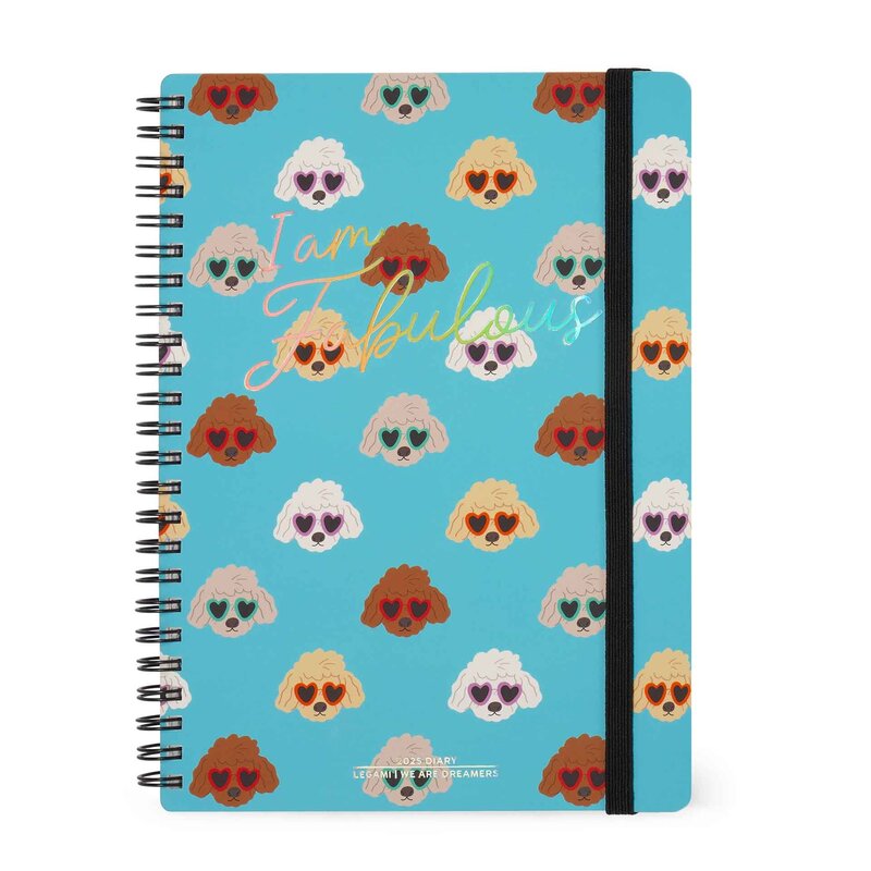 LEGAMI 12-Month Diary - 2025 - Large Weekly Spiral Bound Diary - Sky Blue Dogs