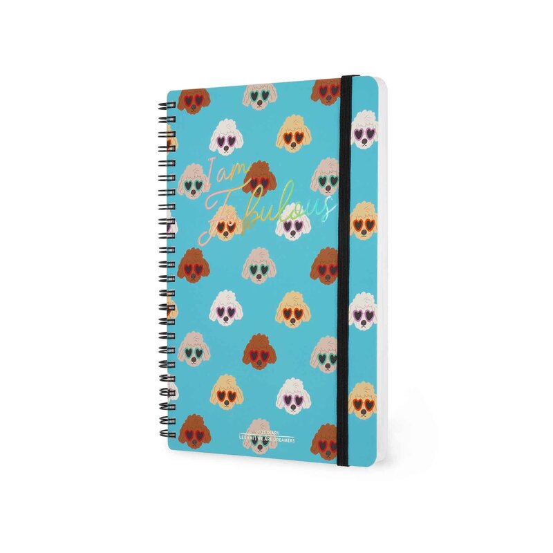 LEGAMI 12-Month Diary - 2025 - Large Weekly Spiral Bound Diary - Sky Blue Dogs