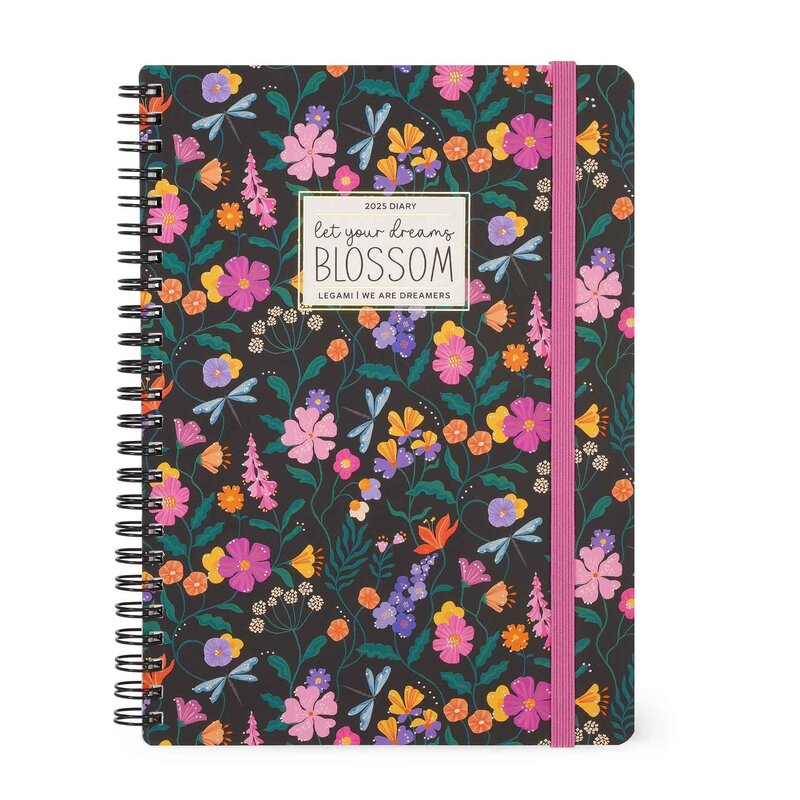 LEGAMI 12-Month Diary - 2025 - Large Weekly Spiral Bound Diary - Wildflowers