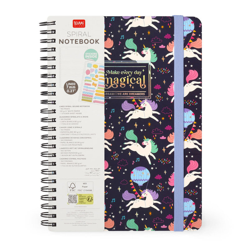 LEGAMI Lined Spiral-Bound Notebook - Spiral Notebook - Large - Unicorn