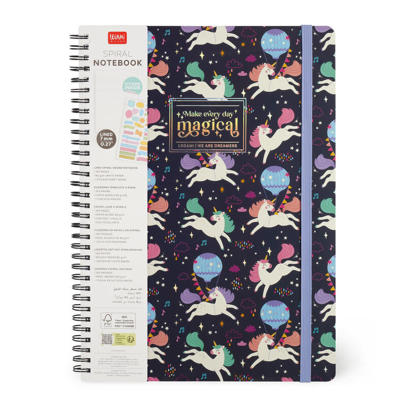 LEGAMI Lined Spiral-Bound Notebook - Spiral Notebook - Maxi - Unicorn