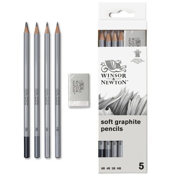 WINSOR & NEWTON Studio Collection 5 x Crayons Graphites + 1 Gomme