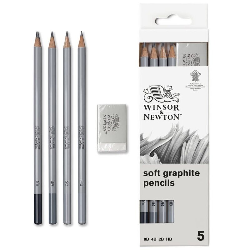 WINSOR & NEWTON Studio Collection 5 x Crayons Graphites + 1 Gomme