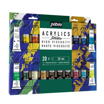 PEBEO Studio Acrylics etui 20 tubes de 20 ml assortis et pinceau