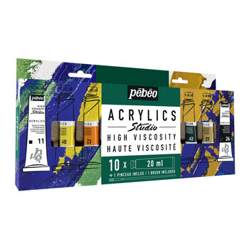 PEBEO Studio Acrylics Etui 10 Tubes De 20 Ml Assortis Et Pinceau
