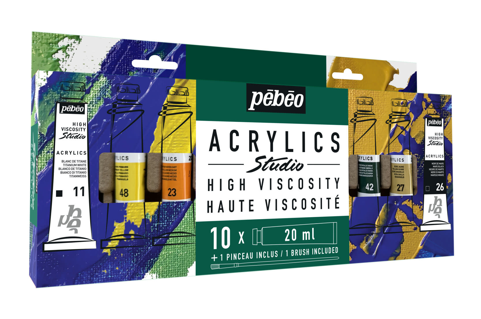 PEBEO Studio Acrylics Etui 10 tubes x 20ml assortis et pinceau