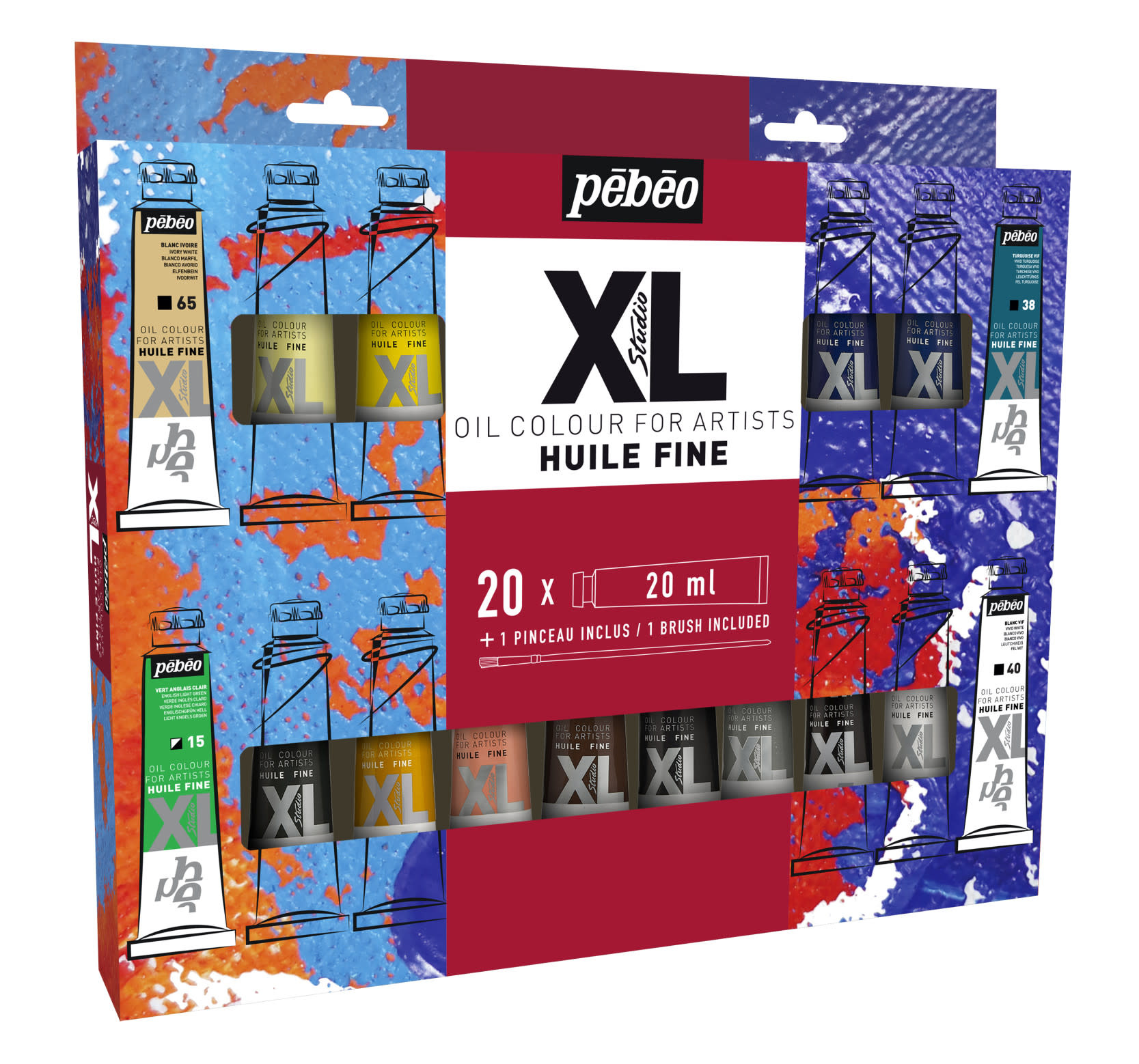 PEBEO Huile Fine Xl Etui 20 Tubes De 20 Ml Assortis Et Pinceau