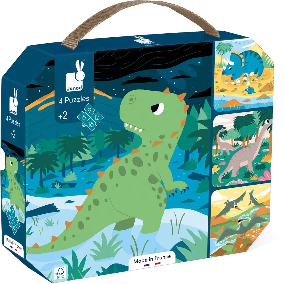 JANOD 4 Puzzles Dinosaures (6-9-12-16 Pcs)