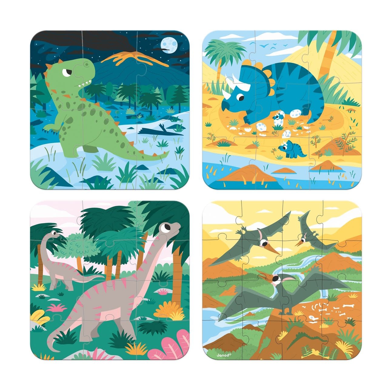 JANOD 4 Puzzles Dinosaures (6-9-12-16 Pcs)
