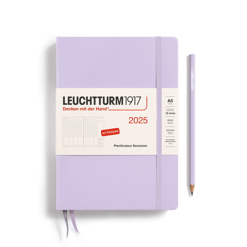 LEUCHTTURM 1917 Agenda Semainier Vertical (A5) 2025 Lilac Français 12 mois