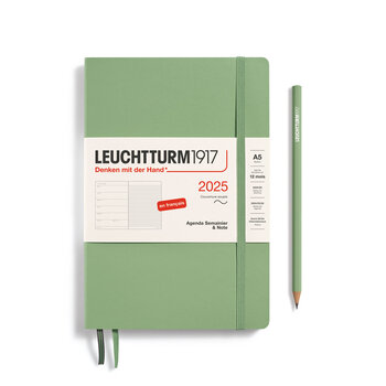 LEUCHTTURM 1917 Agenda Semainier & notes Couverture souple Medium (A5) 2025 Sauge  Français 12 mois