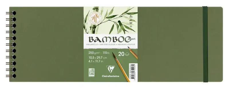 CLAIREFONTAINE Bamboo Carnet Spiralé 29,7X10,5Cm 20F 250G (Format Paysage)