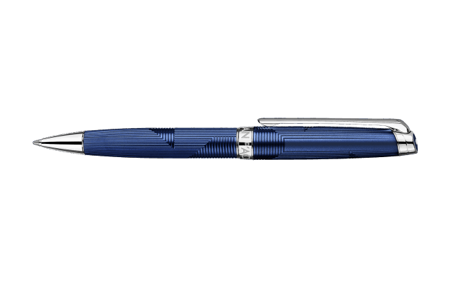 CARAN D'ACHE Stylo Bille, Léman Bleu Marin Argenté/Rhodié