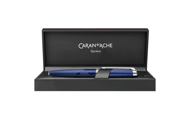 CARAN D'ACHE Stylo Roller, Léman Bleu Marin Argenté/Rhodié