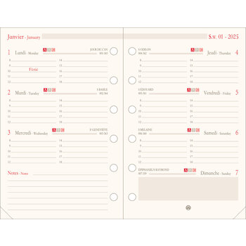 OBERTHUR Organiseur Recharge 13 Semainier Int horizontal