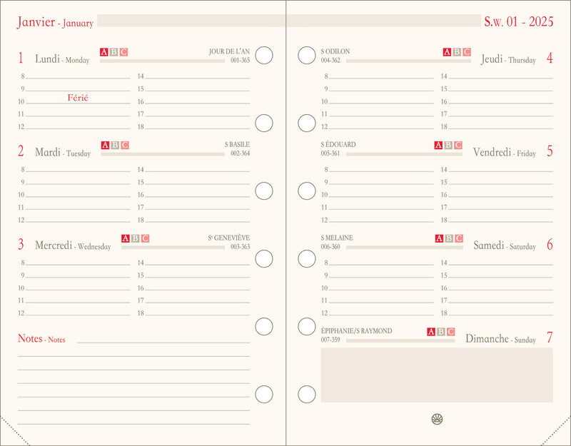 OBERTHUR Organiseur Recharge 13 Semainier Int horizontal