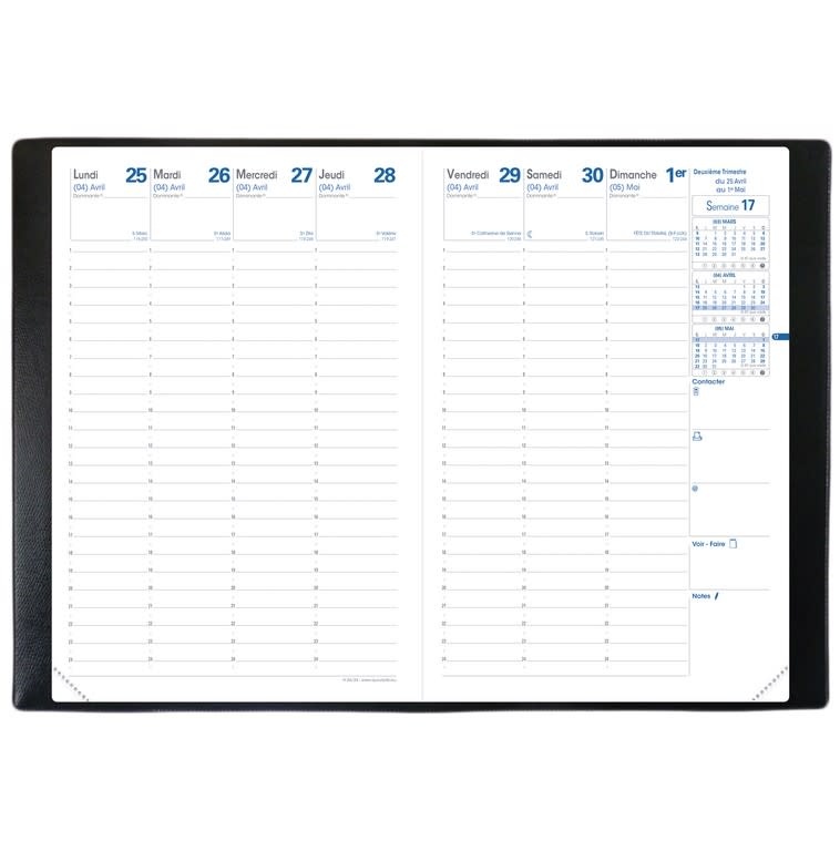 QUO VADIS Agenda Civil H24/24 Impala rep 16x24 cm semainier noir